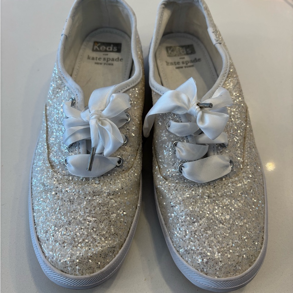 Keds x Kate Spade Glitter Sneakers - Silver and White